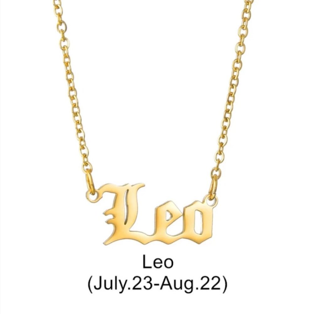 Leo  Zodiac in Old English Font Astrology Star Sign Pendant Necklace